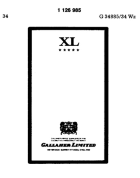 XL GALLAHER LIMITED Logo (DPMA, 28.10.1987)