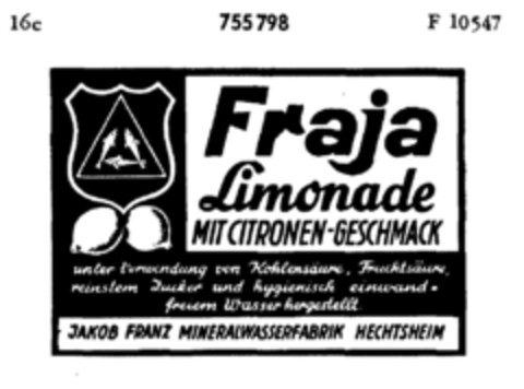 Fraja Limonade MIT CITRONEN-GESCHMACK Logo (DPMA, 21.03.1960)