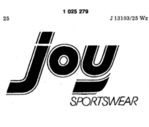 joy SPORTSWEAR Logo (DPMA, 01/25/1977)