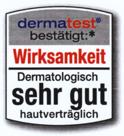 dermatest bestätigt: Wirksamkeit Dermatologisch sehr gut hautverträglich Logo (DPMA, 10.05.2011)