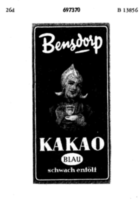 Bensdorp KAKAO BLAU schwach entölt Logo (DPMA, 11.04.1956)