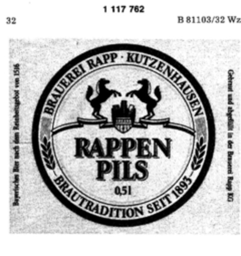 RAPPEN PILS Logo (DPMA, 19.02.1987)