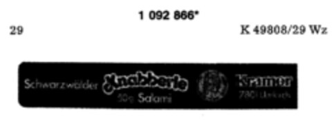 Schwarzwälder Knabberle 50g Salami Kramer 7801 Umkirch Logo (DPMA, 05/15/1986)