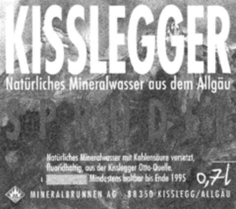 KISSLEGGER SPRUDEL Natürliches Mineralwasser aus dem Allgäu Logo (DPMA, 24.12.1993)