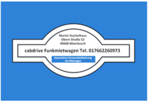 cabdrive Funkmietwagen Gewerbliche Personenbeförderung mit Mietwagen Logo (DPMA, 04.12.2019)