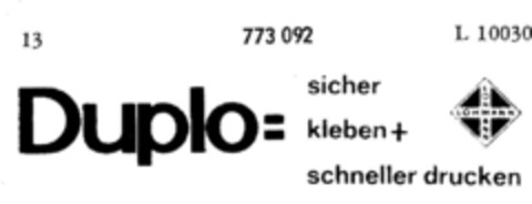 Duplo = sicher kleben + schneller drucken Logo (DPMA, 06.02.1962)