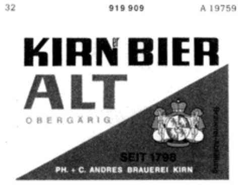 KIRNer BIER ALT Logo (DPMA, 20.11.1968)