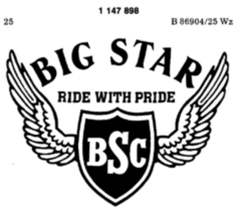 BIG STAR RIDE WITH PRIDE BSC Logo (DPMA, 17.03.1989)