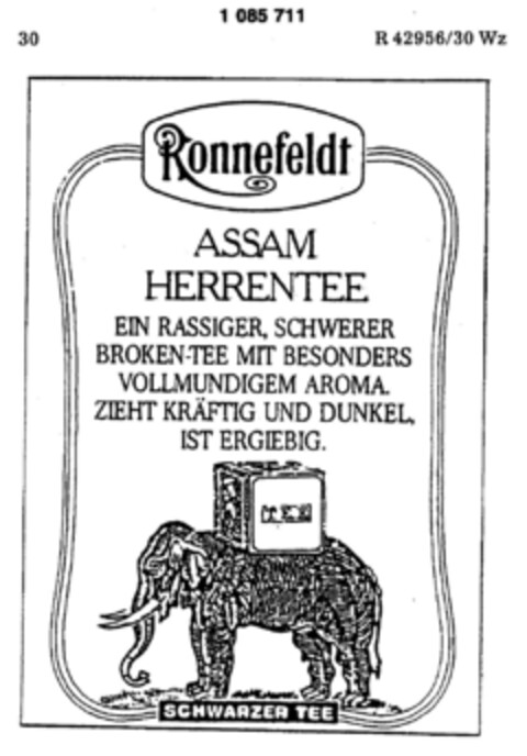 Ronnefeldt ASSAM HERRENTEE Logo (DPMA, 03/28/1985)