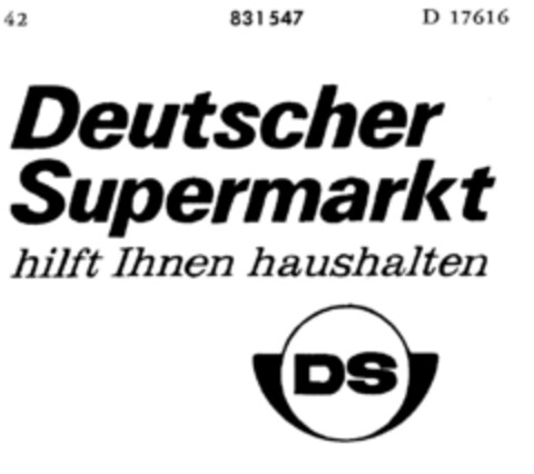 DS Deutscher Supermarkt hilft Ihnen haushalten Logo (DPMA, 03.10.1964)