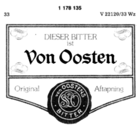 DIESER BITTER ist Von Oosten Original Aftapning von OOSTENS   BITTER Logo (DPMA, 12.05.1990)