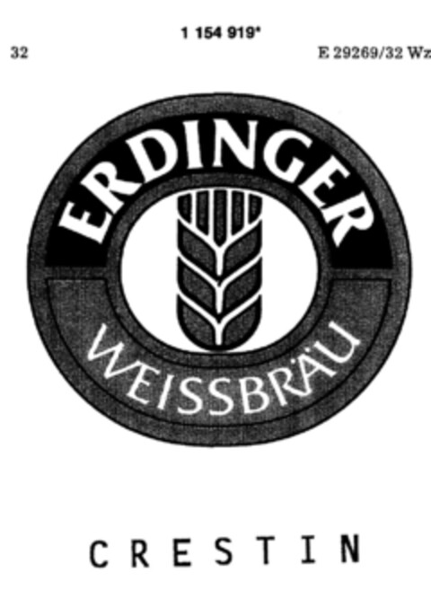 ERDINGER WEISSBRÄU C R E S T I N Logo (DPMA, 01/08/1990)