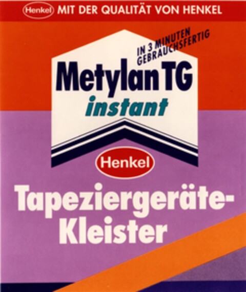 Metylan TG instant IN 3 MINUTEN GEBRAUCHSFERTIG Henkel Tapeziergeräte-Kleister Logo (DPMA, 25.03.1991)