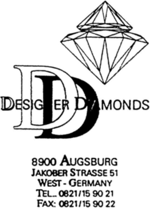 DD DESIGNER DIAMONDS Logo (DPMA, 27.05.1991)