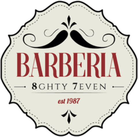 BARBERIA 8GHTY 7EVEN est 1987 Logo (DPMA, 25.08.2020)