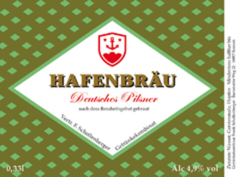 HAFENBRÄU Deutsches Pilsner nach dem Reinheitsgebot gebraut Logo (DPMA, 06.11.2021)