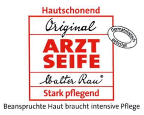 Hautschonend Original ARZT SEIFE Walter Rau Stark pflegend Beanspruchte Haut braucht intensive Pflege Logo (DPMA, 25.02.2003)