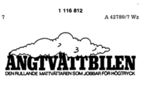 ANGTVÄTTBILEN DEN RULLANDE  MATTVÄTTAREN SOM JOBBAR FÖR HÖGTRYCK Logo (DPMA, 04/08/1987)