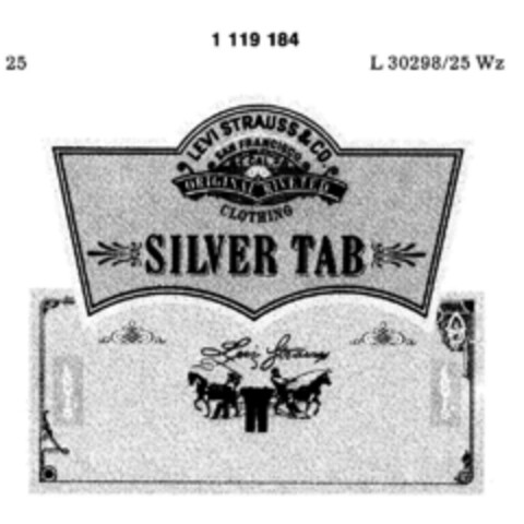 SILVER TAB LEVI STRAUSS & CO. SAN FRANCISCO. ORIGINAL RIVETED CLOTHING Logo (DPMA, 04.09.1987)