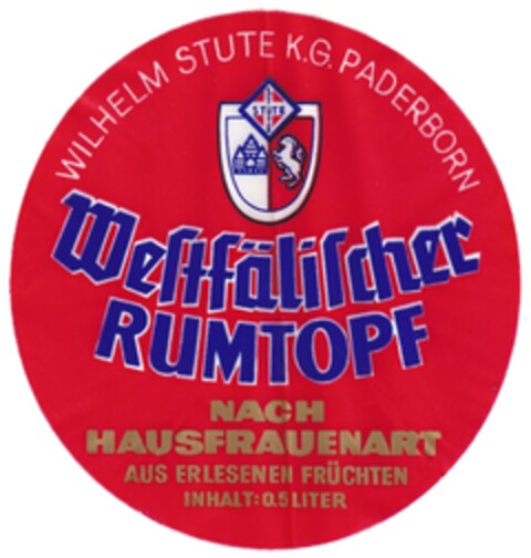 Westfälischer RUMTOPF NACH HAUSFRAUENART WILHELM STUTE K.G. PADERBORN Logo (DPMA, 15.09.1964)