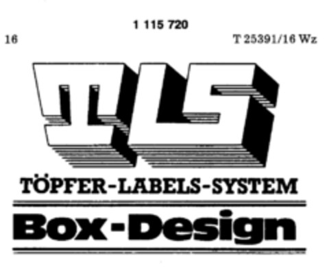 TLS TÖPFER-LABELS-SYSTEM Box-Design Logo (DPMA, 21.03.1986)