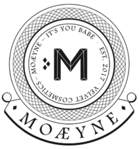 M MOÆYNE - lT'S YOU BABE - EST. 2017 VELVET COSMETlCS Logo (DPMA, 10/23/2017)