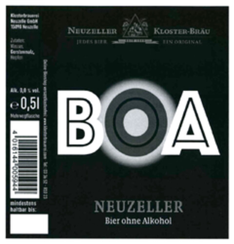 BOA Bier ohne Alkohol Logo (DPMA, 22.10.2019)