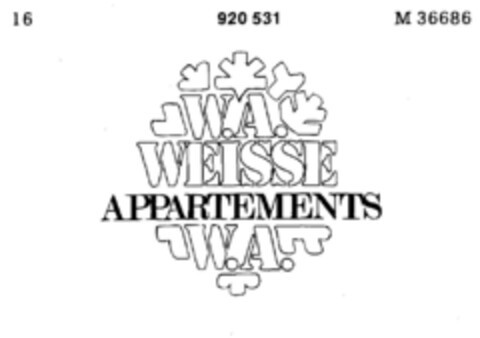 W. A. (WEISSE APPARTEMENTS) Logo (DPMA, 12/07/1972)