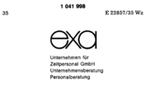 exa Unternehmen für Zeitpersonal GmbH Unternehmensberatung Personalberatung Logo (DPMA, 27.03.1982)