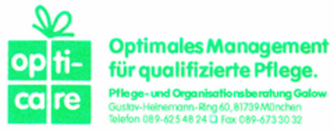 opti-care Optimales Management für qualifizierte Pflege. Logo (DPMA, 02.11.1993)