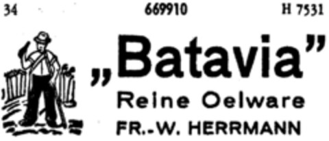 "Batavia" Reine Oelware FR.-W. HERRMANN Logo (DPMA, 06.05.1954)