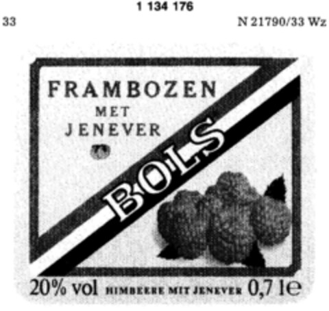 FRAMBOZEN MET JENEVER  BOLS Logo (DPMA, 28.07.1988)