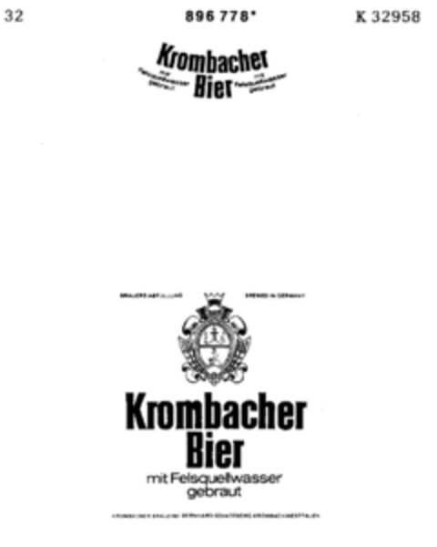 Krombacher Bier mit Felsquellwasser gebraut Logo (DPMA, 02/28/1972)