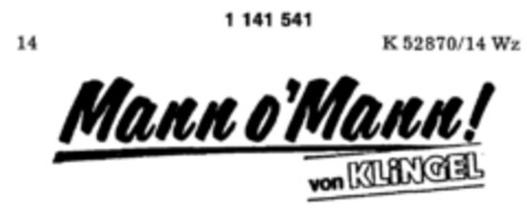 Mann o`Mann! von KLiNGEL Logo (DPMA, 09.06.1988)