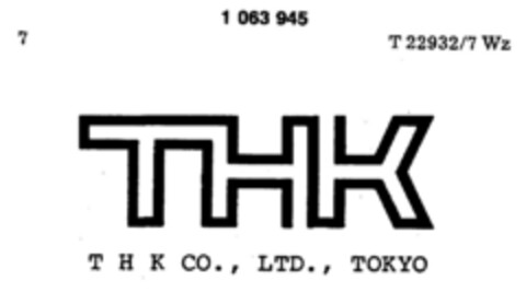 THK CO., LTD., TOKYO Logo (DPMA, 10/28/1983)