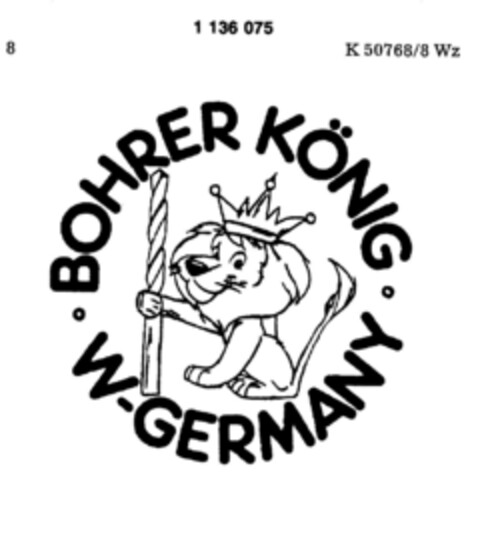 BOHRER KÖNIG W-GERMANY Logo (DPMA, 01/21/1987)