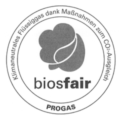 biosfair Klimaneutrales Flüssiggas dank Maßnahmen zum CO2-Ausgleich PROGAS Logo (DPMA, 27.09.2010)