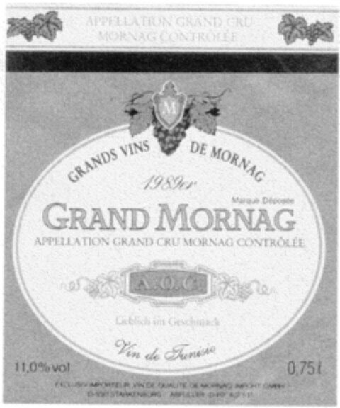 GRAND MORNAG GRAND VINS DE MORNAG 1989er Logo (DPMA, 23.06.2000)