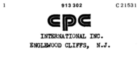cpc INTERNATIONAL INC. ENGLEWOOD CLIFFS, N.J. Logo (DPMA, 16.07.1971)