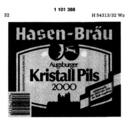 Hasen-Bräu Augsburger Kristall Pils 2000 Logo (DPMA, 05/08/1985)