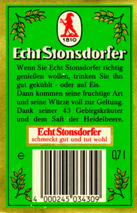 Echt Stonsdorfer Logo (DPMA, 02/17/1981)