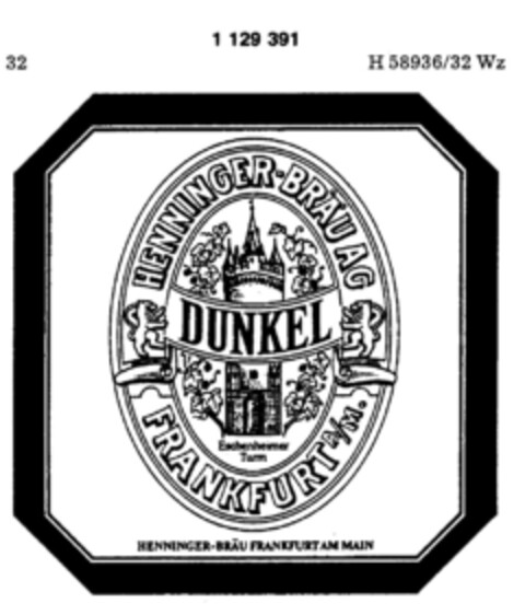 HENNINGER-BRÄU AG FRANKFURT A/M DUNKEL Logo (DPMA, 01/27/1988)