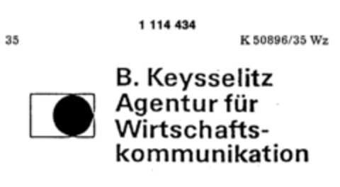 B. Keysselitz Agentur für Wirtschaftskommunikation Logo (DPMA, 18.02.1987)