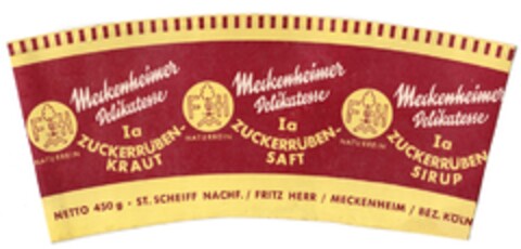 Meckenheimer Delikatesse Ia ZUCKERRÜBEN-KRAUT NATURREIN Logo (DPMA, 12.03.1958)