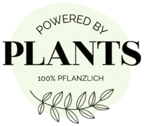 POWERED BY  PLANTS 100% PFLANZLICH Logo (DPMA, 29.08.2020)