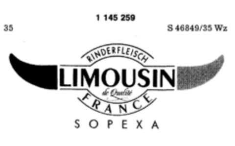 RINDERFLEISCH LIMOUSIN FRANCE SOPEXA Logo (DPMA, 21.06.1988)