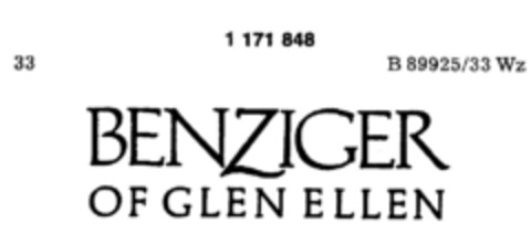 BENZIGER OF GLEN ELLEN Logo (DPMA, 17.05.1990)