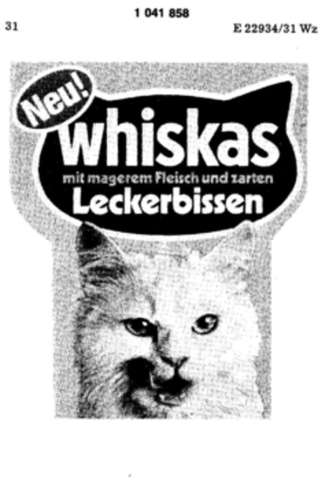 Neu! whiskas mit magerem Fleisch und zarten Leckerbissen Logo (DPMA, 05/05/1982)