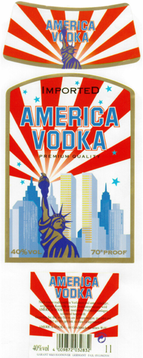 AMERICA VODKA Logo (DPMA, 27.02.1996)