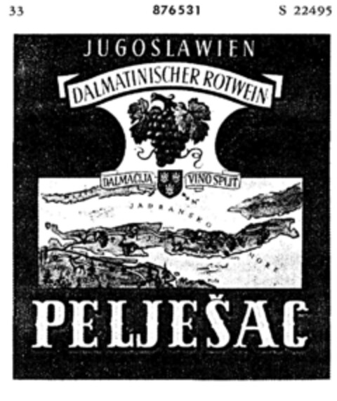 PELJESAC DALMATINISCHER ROTWEIN Logo (DPMA, 05.08.1969)